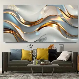 A canvas art with a thick wooden frame, modern abstract wavy metal pattern wrapped canvas art, wall decor, art wall decor, living room decor and accessories, modern living room and bedroom wall decor (wrapped canvas) with wooden
