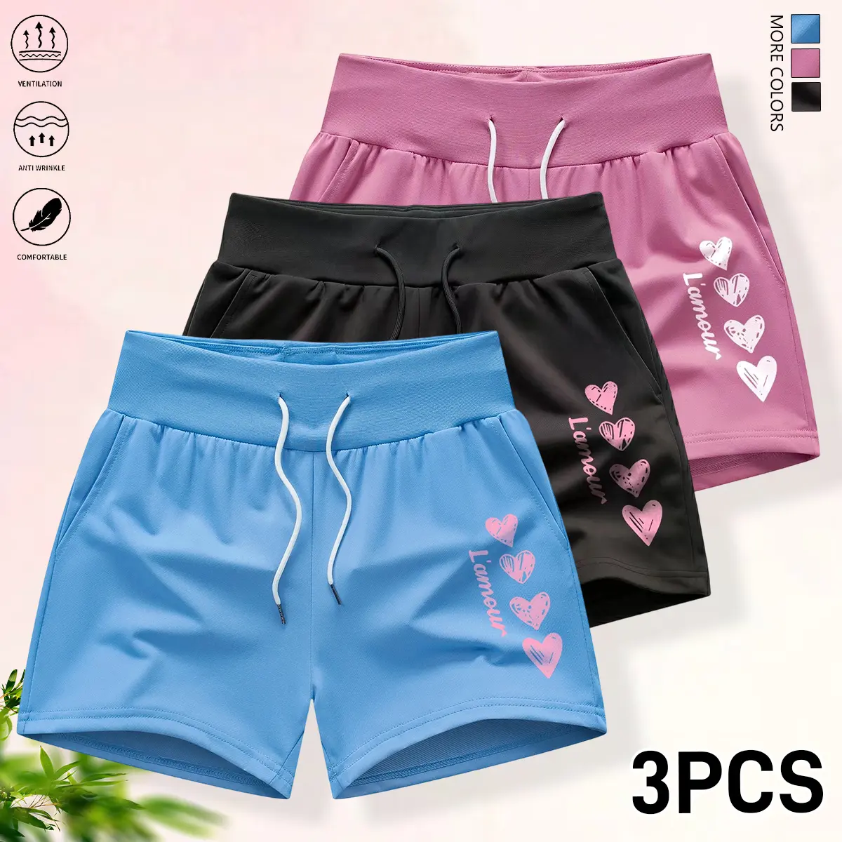 Set of 3 women’s summer shorts: solid color design, stylish colors, pocket design, drawstring waist; can be worn as women’s athletic shorts or casual summer wear; summer shorts. women