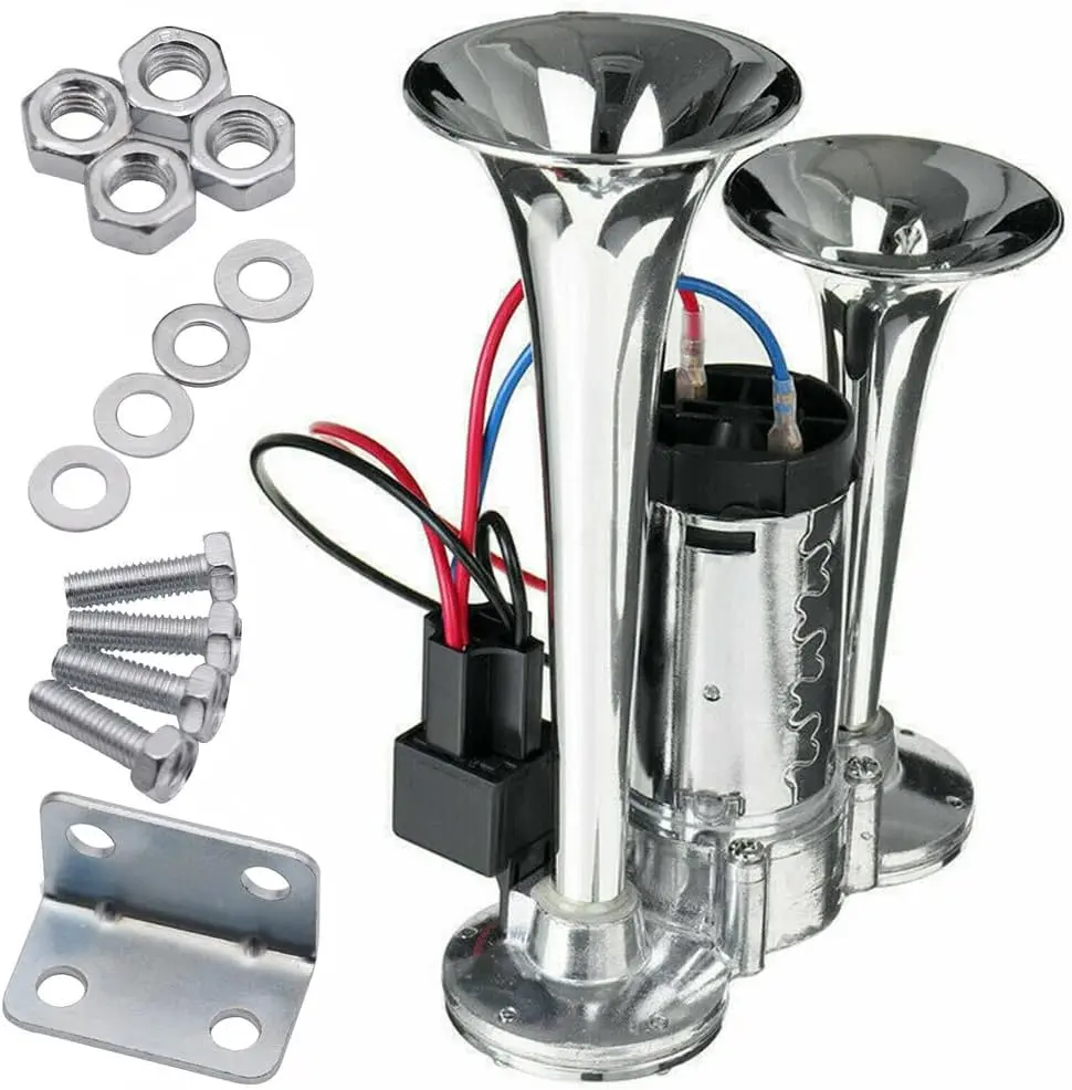 2026 Upgraded 12V Loud Dual Electric Air Horn Kit with Compressor, Car Accessories for Vehicles, Trucks, SUVs, Boats & Home Security Alarm