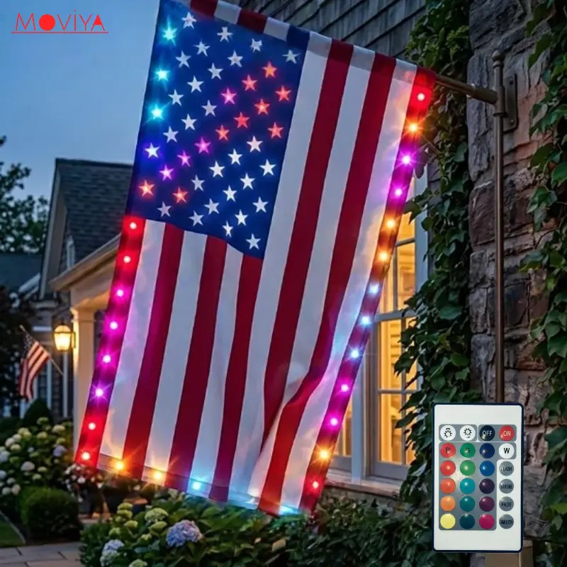 3x5FT Smart American Flag Lights, Plug-in 4th of July Decoration Lights, DIY Colors, Music Sync Light-Up Patriotic US Flag Lights for Wall, Bedroom, Memorial Day, and Independence Day, Single-Sided