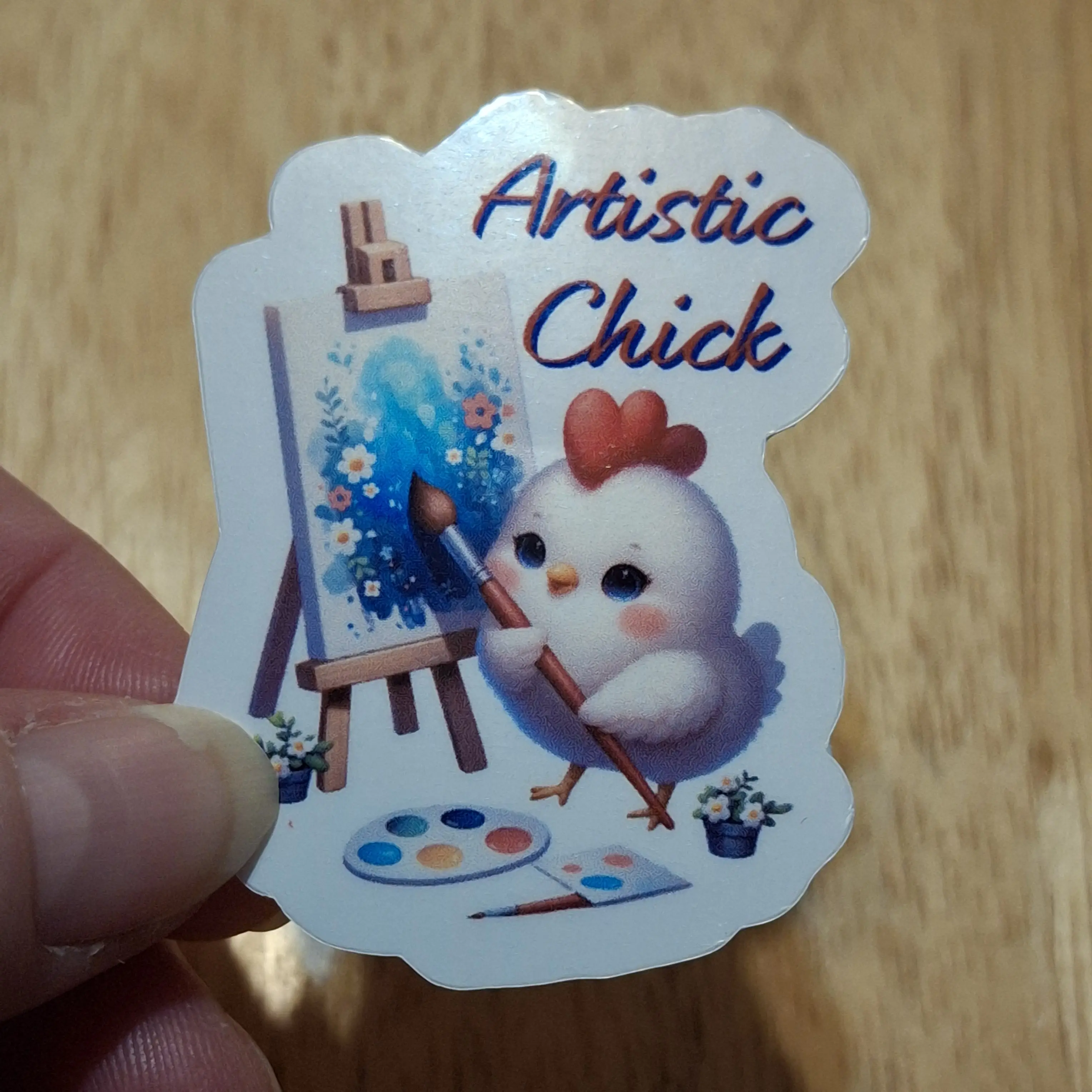 Adorable Artistic Chick - Cartoon - Waterproof Vinyl Sticker / Decal - adorable, cute, colorful, sweet, cartoon, chicken