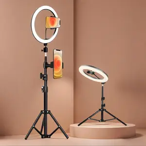 10 Inch Selfie Ring Light with 43 Inch Flexible Tripod Stand, Independent Phone Holder, Adjustable Three-Color LED Lamp, Smartphone Camera Accessories, Selfie Light Kit