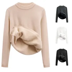 Womens Fleece Sweaters Sherpa Lined Thermal Shirts Long Sleeve Warm Base Layer 2026 Knit Fall Sweaters