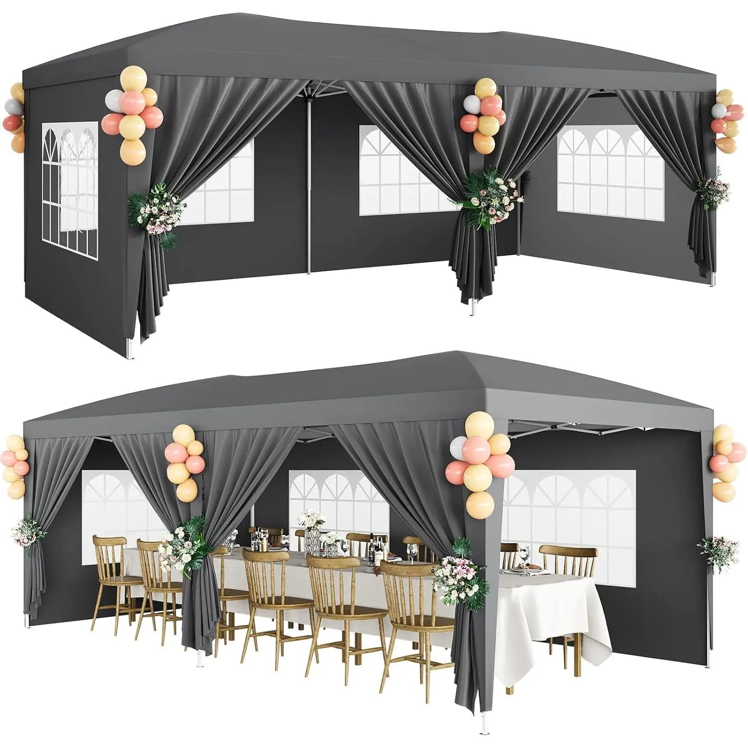 Heavy Duty 10x20 Folding Gazebo Canopy Tent - 6 Removable Sidewalls - Waterproof, 3 Adjustable Heights - Easy Setup, Stakes & Ropes Included - Outdoor Pavilion for Backyard, Garden, Parties, Commercial Use