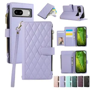 Crossbody Wrist Strap Zipper Leather Wallet Phone Case for Google Pixel 8 7 6 9 10 Pro XL 8A 7A 6A Magnetic Slot Card Bag Cover