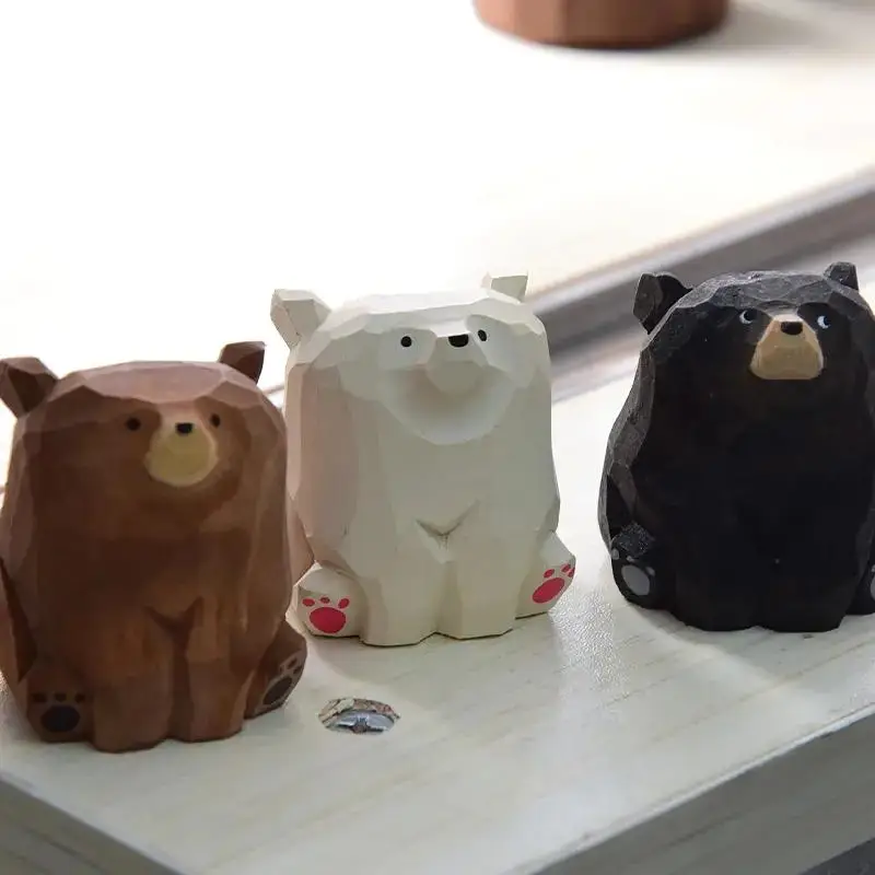 Wooden Bear Ornament, 1 Count Cute Bear Figurine, Desktop Decorations, Handmade Carved Bear Decoration Craft, Gift for Friends & Family
