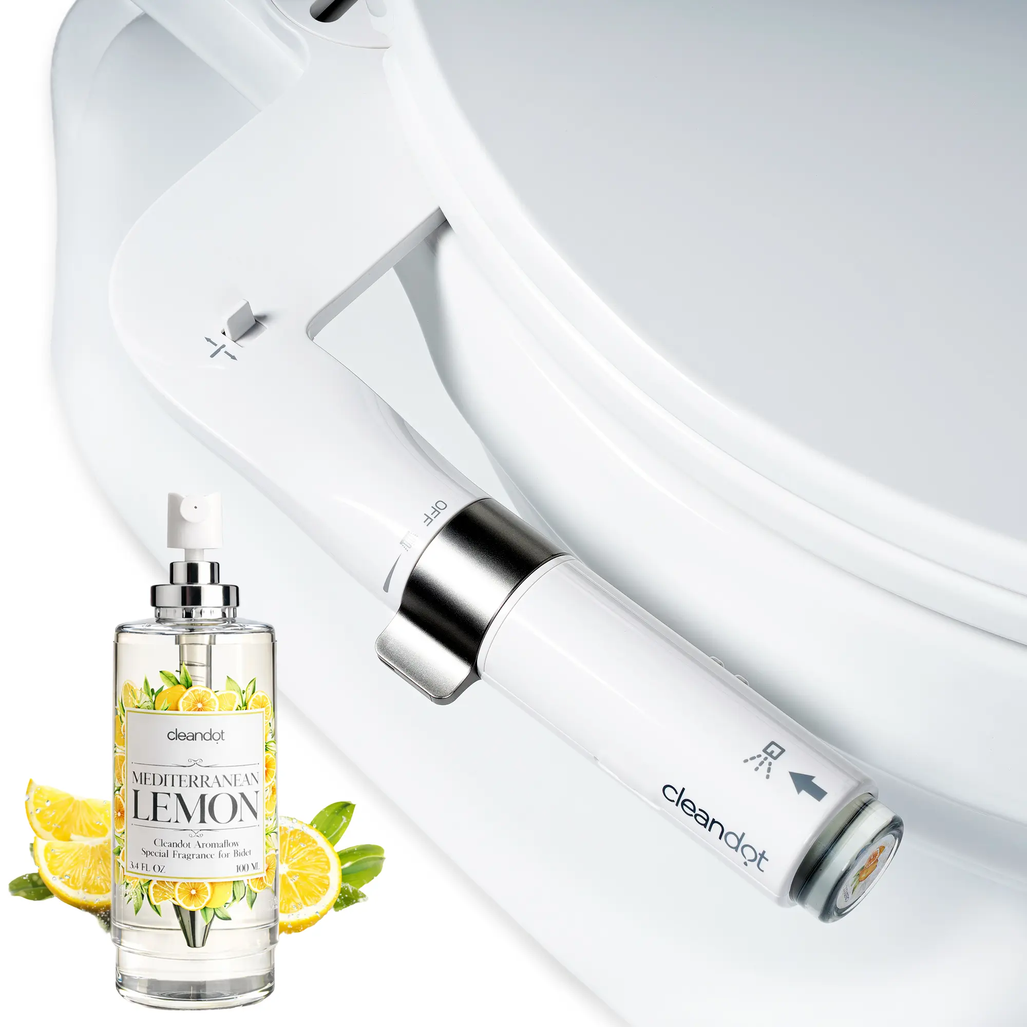 Cleandot Bidet with Built-In Fragrance | Press-to-Release AromaFlow Scent Module | Eliminates Bathroom Odors Instantly | Cold Water, Non-Electric | Complete Kit with Stainless Steel Hose & Brass T-Adapter