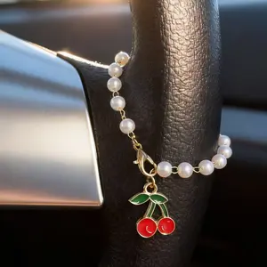 Cherry Car Steering Wheel Pendant Accessory, Cross Hanging Decoration, Car Interior Decor, Car Interior Decorative, Suitable for Women and Men, Auto Decor Jewelry, Car Ornament, Car Accessories