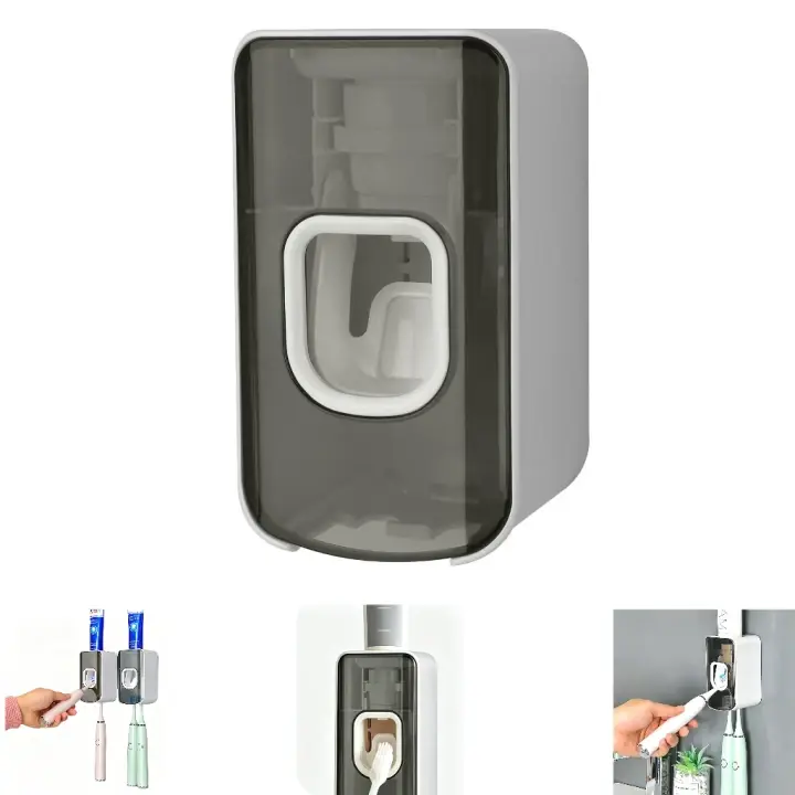 Toothbrush Holders for Bathrooms, Wall Mounted Toothbrush Holder with Toothpaste Dispenser, Automatic Toothpaste Squeezer, 2 in 1 Tooth Brush Toothpaste Organizer, 2-Slot Storage, Easy Installation, Great Home Essentials, Gift for Men Women