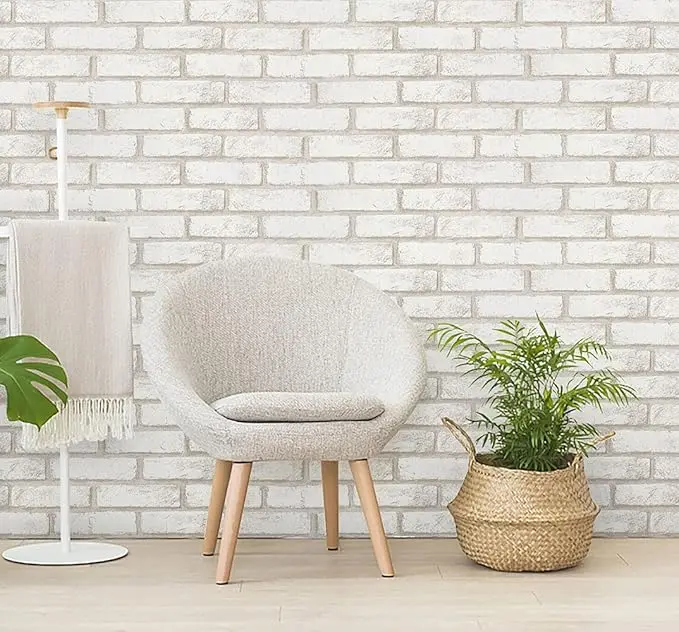 White Brick Wallpaper Peel and Stick Wallpaper 17.7"×118.11" Self Adhesive Faux Brick Wallpaper Removable Wallpaper for Living Room