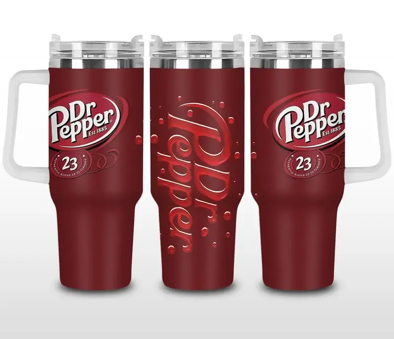 [Gift Box & Straw] Funny Pepper Inspired 40oz Tumbler With Handle, Red 23 Soda Style Stainless Steel Insulated Travel Mug, Retro Beverage Graphic Cup, Reusable Drinkware Gift For Soda Lovers