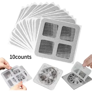 10 Counts Disposable Shower Drain Cover Hair Catcher with Square design, Flat Floor Shower Drain Mesh Stickers Drain Sticker for Bathroom, Laundry, Bathtub, Sink,  Adhesive Window Screen Repair Tape Kit
