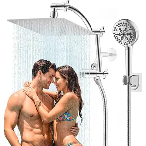 cUPC Certified All Metal Shower Head Combo, 10'' High Pressure Rainfall Shower Head Handheld Combo with 16'' Adjustable Extension Arm, 10 Sprays, 71'' Hose, Showerhead Holder, Chrome
