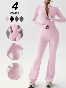 Women's Sportswear Set High Elastic Activewear Workout Set Long Sleeve Zipper Shapewear High Waist Butt Lifting Flare Pants Suitable for Fitness Outdoor Casual Home Office