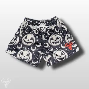 Goat Strength White Moon and Jack-o-Lantern  Halloween design Shorts - 5 Inch Inseam, Breathable Elastic Workout Gym Shorts - Zipper Pockets