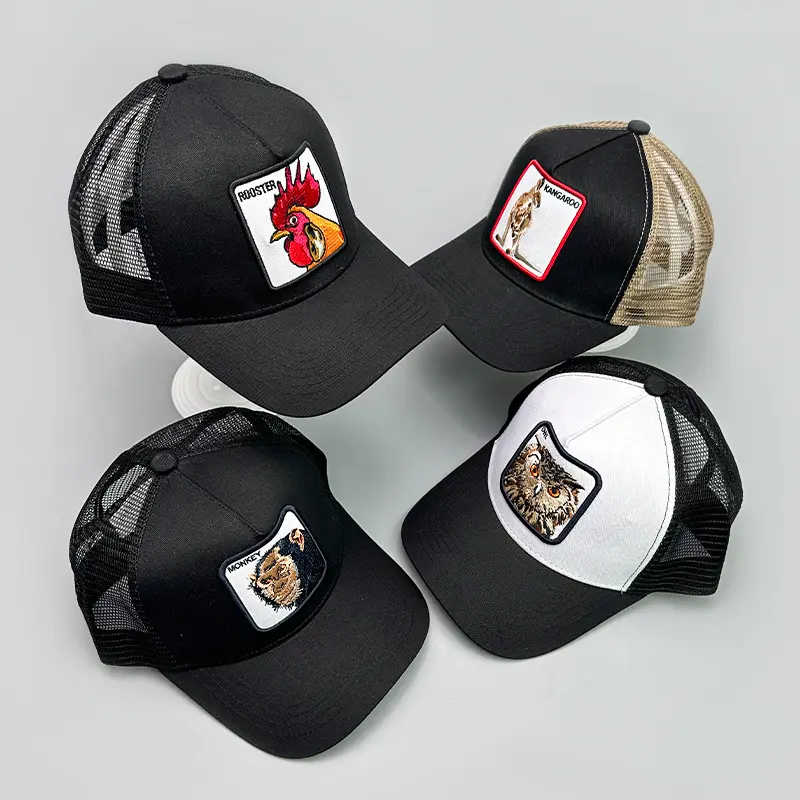 New personalized animal embroidery baseball hat men's and women's hip-hop color matching sunshade semi-net truck hat breathable