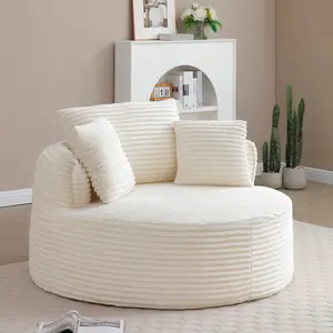 Round Chair Modern Accent Corduroy Comfy Deep Seat Boneless Foam Floor Single Circle Chaise Sofa Chair with 3 Pillows for Living Room Bedroom Office No Assembly Required