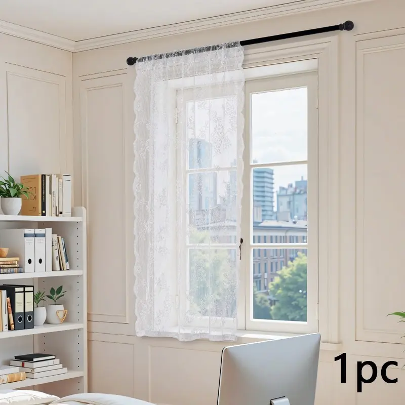 Lace Curtain, 1 Count Romantic Style Translucent Curtain, Balcony Floating Window Sheer Curtain, Office Home Decor, Home Decorative Curtain, Home Textile