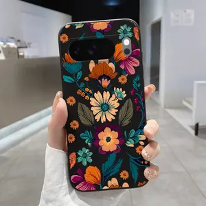 Various dark colored flowers Pattern Rounded Edge Phone Case for Google Pixel 10 9 XL 8 7 Pro A Shockproof Drop Protection Rugged Durable Liquid Silicone Cover Cellphone Protective