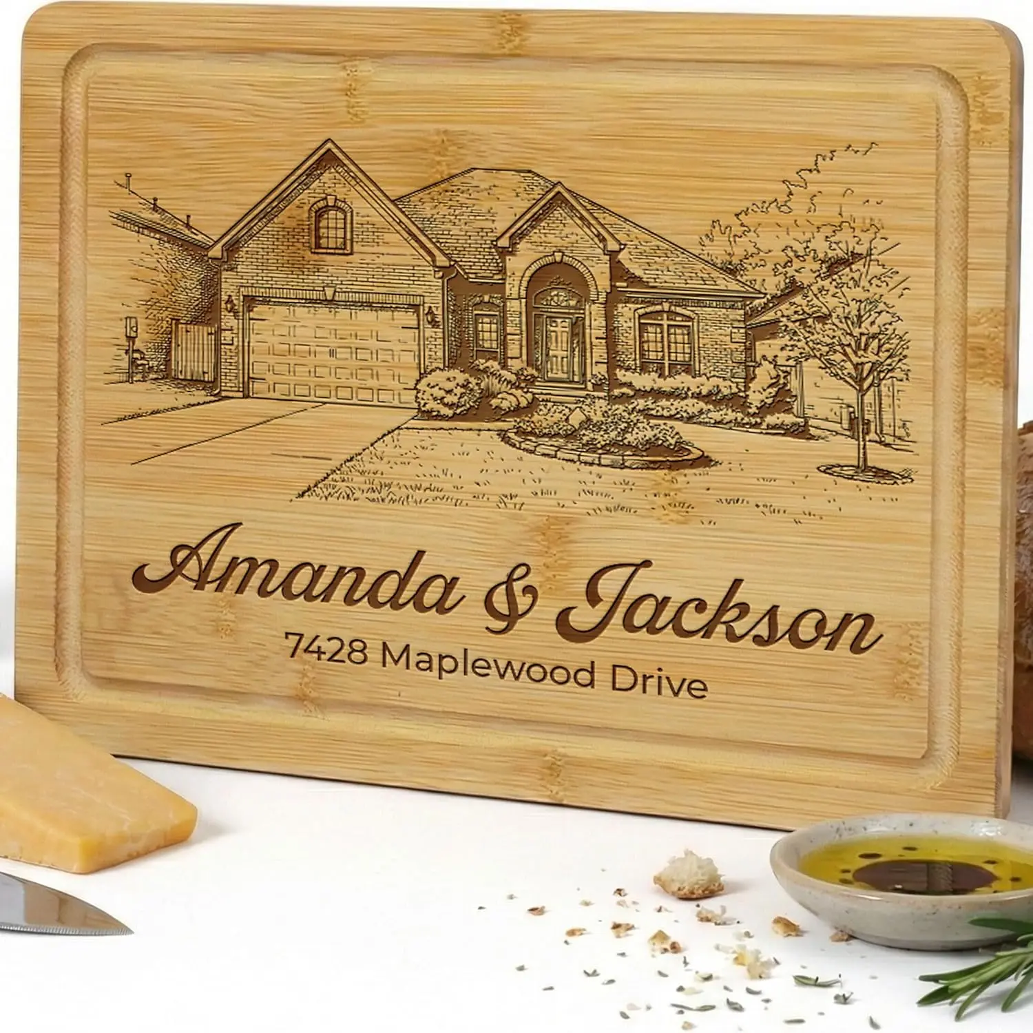 Personalized Cutting Board - Custom Bamboo Engraved Chopping Board for Kitchen - Unique Housewarming Gift for Couples & New Home - Durable Bamboo Carving Board - 4 Size Option