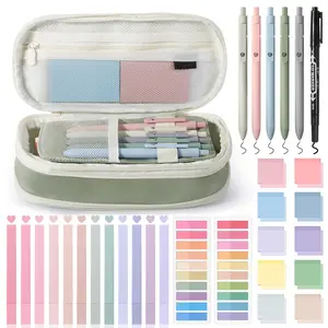49Pcs Book Annotation Kit - Aesthetic Pencil Case Bag with Highlighters Gel Pens and Marker, 900 Sheets Transparent Index Tabs Sticky Notes Bible Study Supplies
