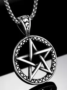 1 piece Supernatural Pentagram Statement Religious Necklace for Men Stainless Steel Box Chain Pentacle Star Talisman Amulet Pendant Necklaces Jewelry Modern Versatile Accessories