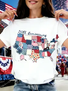 July 4 2026 USA Semiquincentennial T-Shirt - 250 Years Commemorative Crew Neck Short Sleeve Cotton Tee Regular Fit Casual Top Suitable for All Body Types Historical Apparel for July 4th Celebration