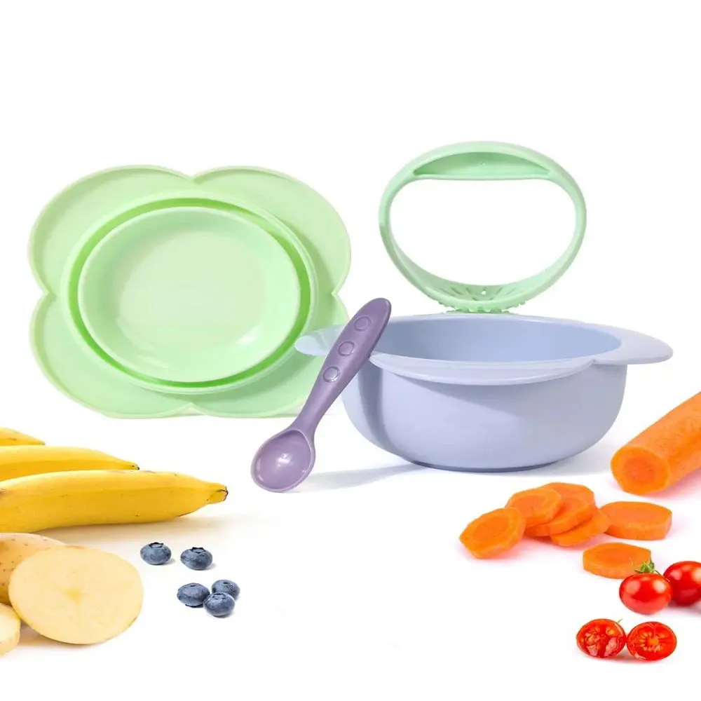 Food Grade Portable Baby Food Grinding Bowl Set, Includes Grinder, Feeding Bowl & Storage Bowl with Leakproof Silicone Lid, Infant Food Making Tool Kit