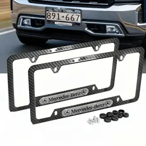 For Mercedes-Benz car license plate frame, license plate holder, carbon fiber texture, unisex, sparkling car logo, metal frame