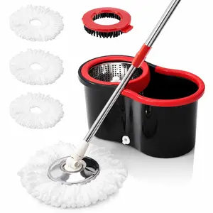 Spin Mop And Bucket Set with Wringer, 360° Rotating Mop Bucket System, Includes 3 Microfiber Mop Refill Heads And A 61-Inch Adjustable Stainless Steel Handle, Ideal for Bathroom Use, Efficient Floor Cleaning, Home Cleaning