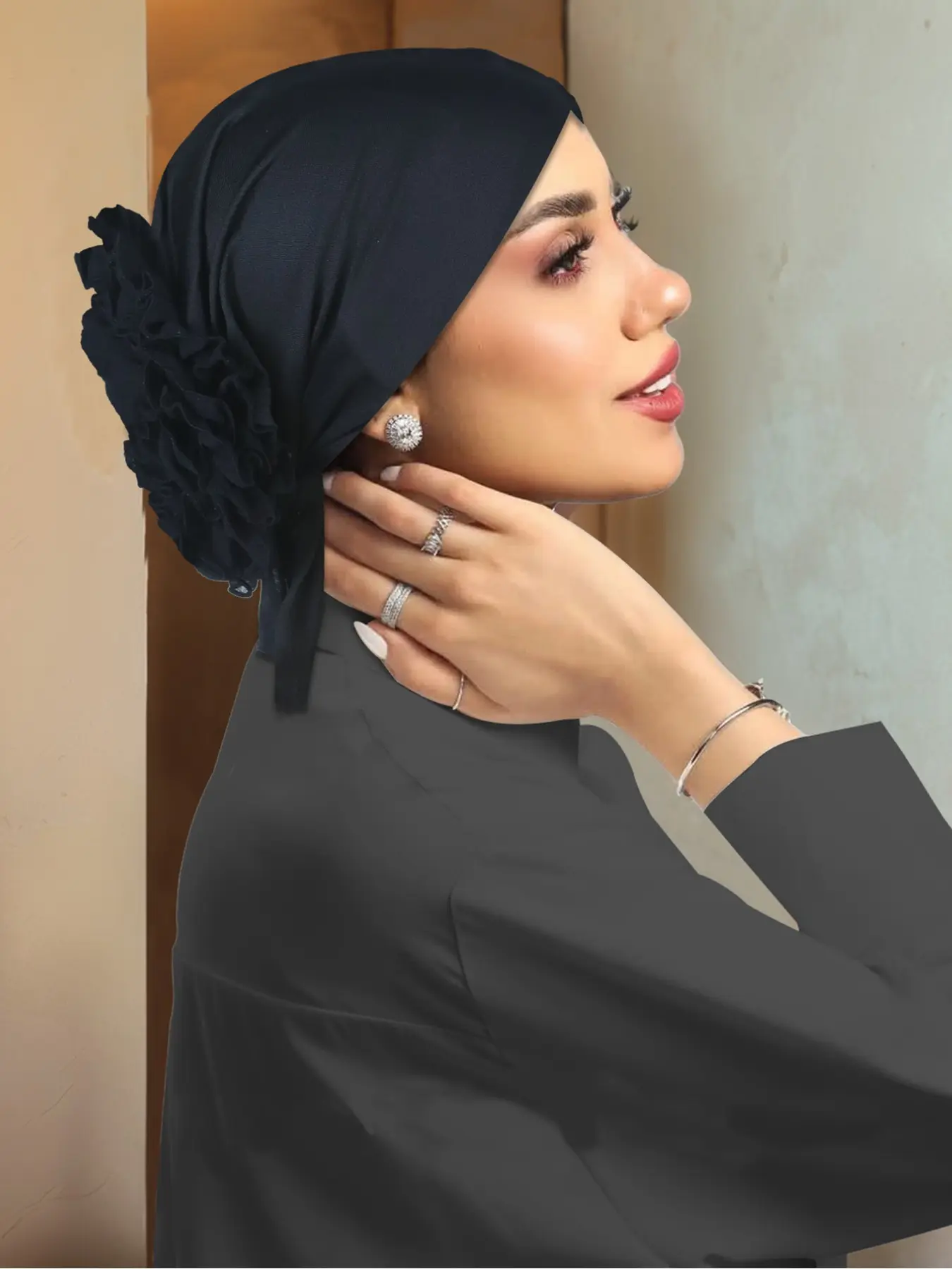 Women's Elegant Vintage Muslim Headscarf Cap, Stylish Floral Design Hijab Turban Scarf for Modesty Daily Wear & Religious Activities