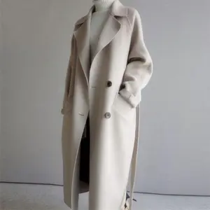 Women’s Wool Coat, New Korean Style, Long Fashion Loose Over-the-Knee, Waist-Tied Wool Coat Top — Women’s Chic Jackets, Basic
