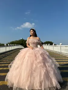 (LIVE 37) Quinceanera Ball Gown Dress Flounced Skirt Mexican Sweet 15 Party Dress Strapless Design