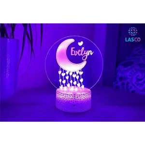 Moon & Hearts Kids Personalized Acrylic Night Light