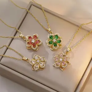 1pcs Women's Rhododendron Necklace, Synthetic Zircon Jewelry Gift for Women, Valentine's Day Party Wear Accessory, Elegant Floral Design, Unique, Flower Pendant