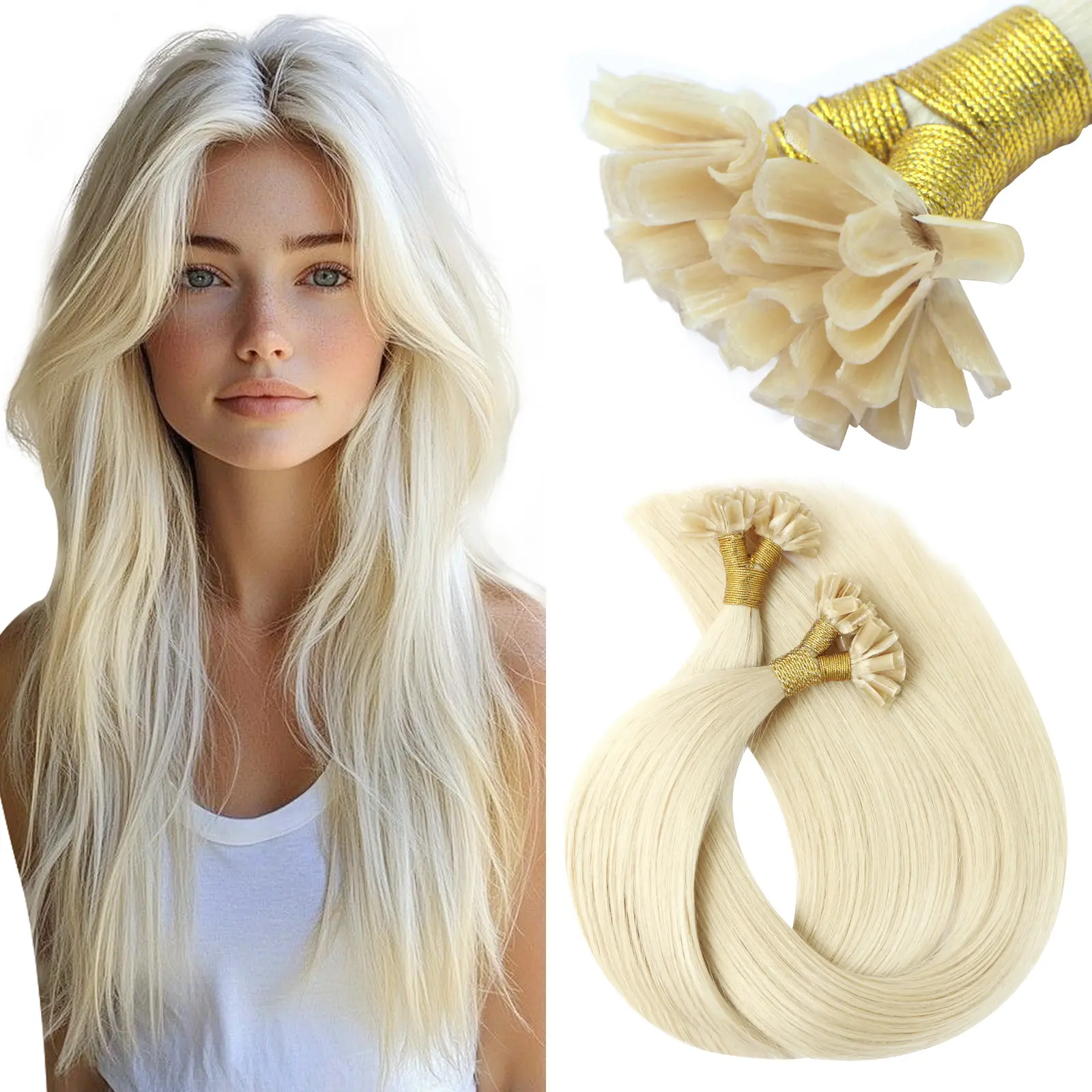 VINBAO U Tip Hair Extensions Real Human Hair K Tip Hot Fusion Pre Bonded Invisible Remy Keratin Hair Nail Tips 50 Strands 40g-50g #SummerWins #SummerVibes