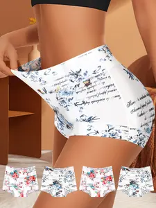 QUASTI 4-Pieces High-Waist Floral Print Panties for Ladies, Cotton Full Coverage High Elasticity Panties Elegant Underwear for Womenswear, Ultra-Soft Comfortable Panties Set for Dailywear, Perfect for Birthday Valentine's Day Gifts, Plus Size for Anysize