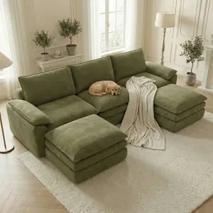 118 in L-Shaped Modular Sofa - Knitted Fabric, Non-Rigid Comfort, No Assembly Required, Stylish Flannelette Chenille Corner Sofa - Sofas Living Room, Furniture Living Room, Apartment Furniture (Velvet Cloud White) tiktokshopspringglowup