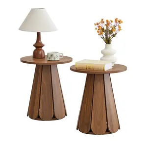 Giratree Round End Table Nightstand, Mid Century Modern Side Table, Circle Bedside Tables Wood Night Stand for Bedroom, Living Room, Small Space