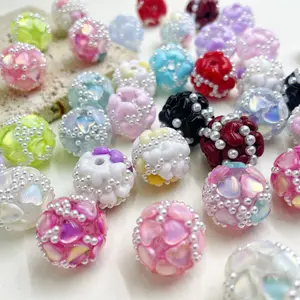 15pcs/30pcs Random color heart beads,Colorful heart-shaped flower resin beads with rhinestones - DIY accessory making set, suitable for keychains and necklaces, handmade materials