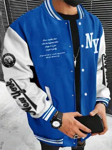 Varsity Jacket Color Block Letter Graphic Long Sleeve Baseball Jacket Bomber