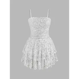 Women's Sequin Square Neck Solid Layered Ruched Mini Dress (Sizes 0-26) SwimWeek