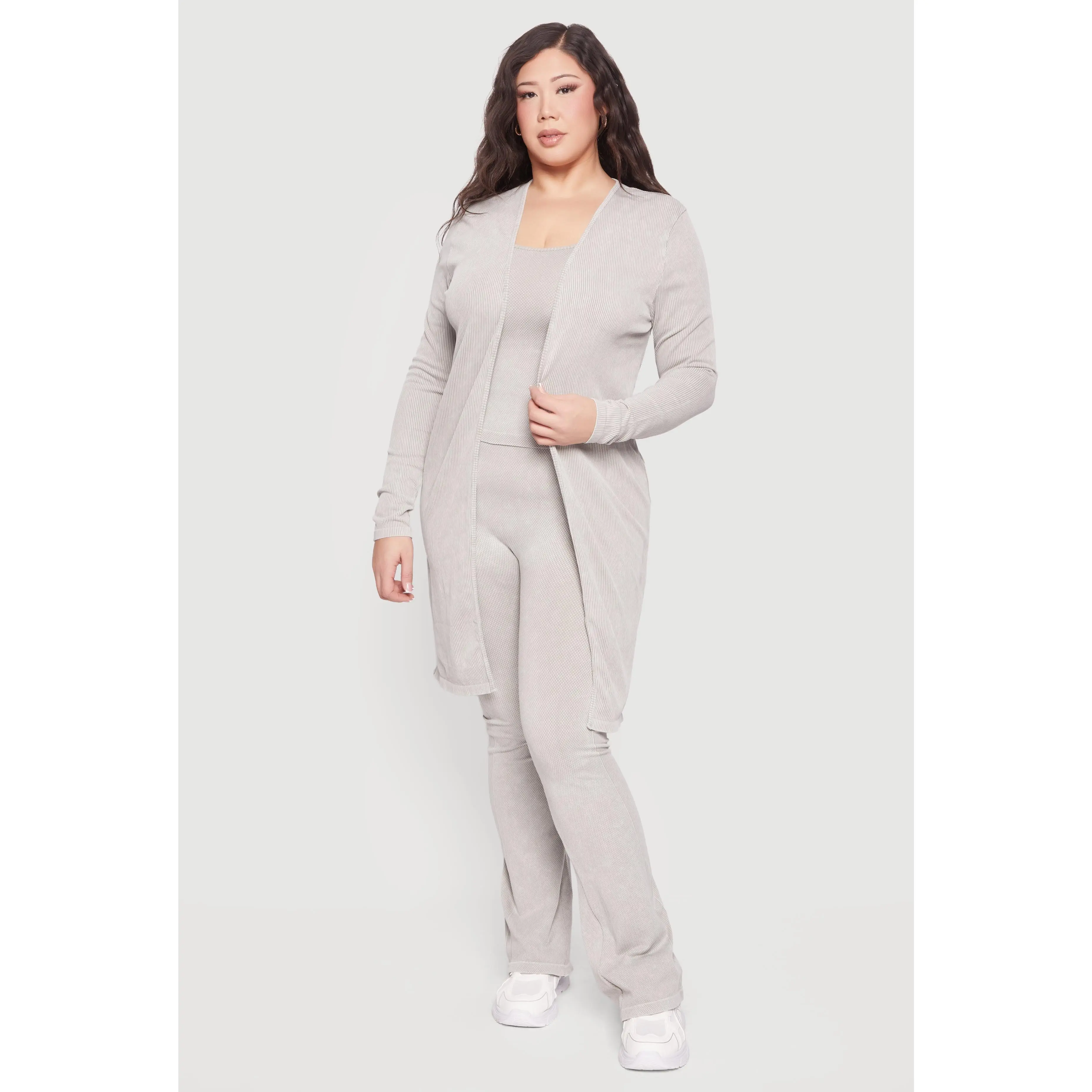 Plus Size Acid Wash Rib Knit Tank Top and Open Front Duster Plus Size Acid Wash Rib Knit Tank Top and Open Front Duster