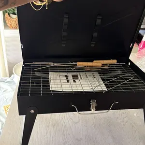 Portable Barbecue Equipment, 6-Piece Heat-Resistant Folding Charcoal Grill Set with Spit Roast, Fork & Shovel - Unique Camping Gear & Cool Outdoor Stuff for Backyard BBQs, Picnic, Collapsible Folding Portable Barbecues