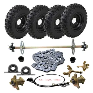 13pcs Go Kart Kit 29 inch Rear Axle Assembly 6 inch 4.10-6 Front Rear Wheels with Wheel Rim Hubs and Spindles Chain Rear Hydraulic Brake Cylinder Assembly for DIY Buggy Golf Cart Trike Drift ATV Quad