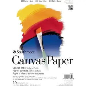 200 Series Canvas Paper, Tape Bound Pad, 9x12 inches, 10 Sheets (115lb/187g) - Artist Paper for Adults and Students - Oil Paint, Acrylic Paint, Mixed Media, Art Journaling