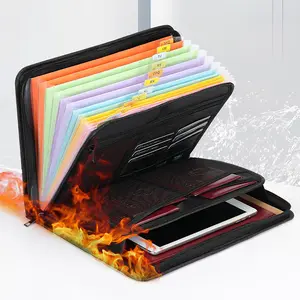 Fireproof File Folder with Handle, 13 Clear Pocket Expandable File Folder with Zipper & Label, Multi-pocket File Storage Folder for A4/Letter File, Document Organizer