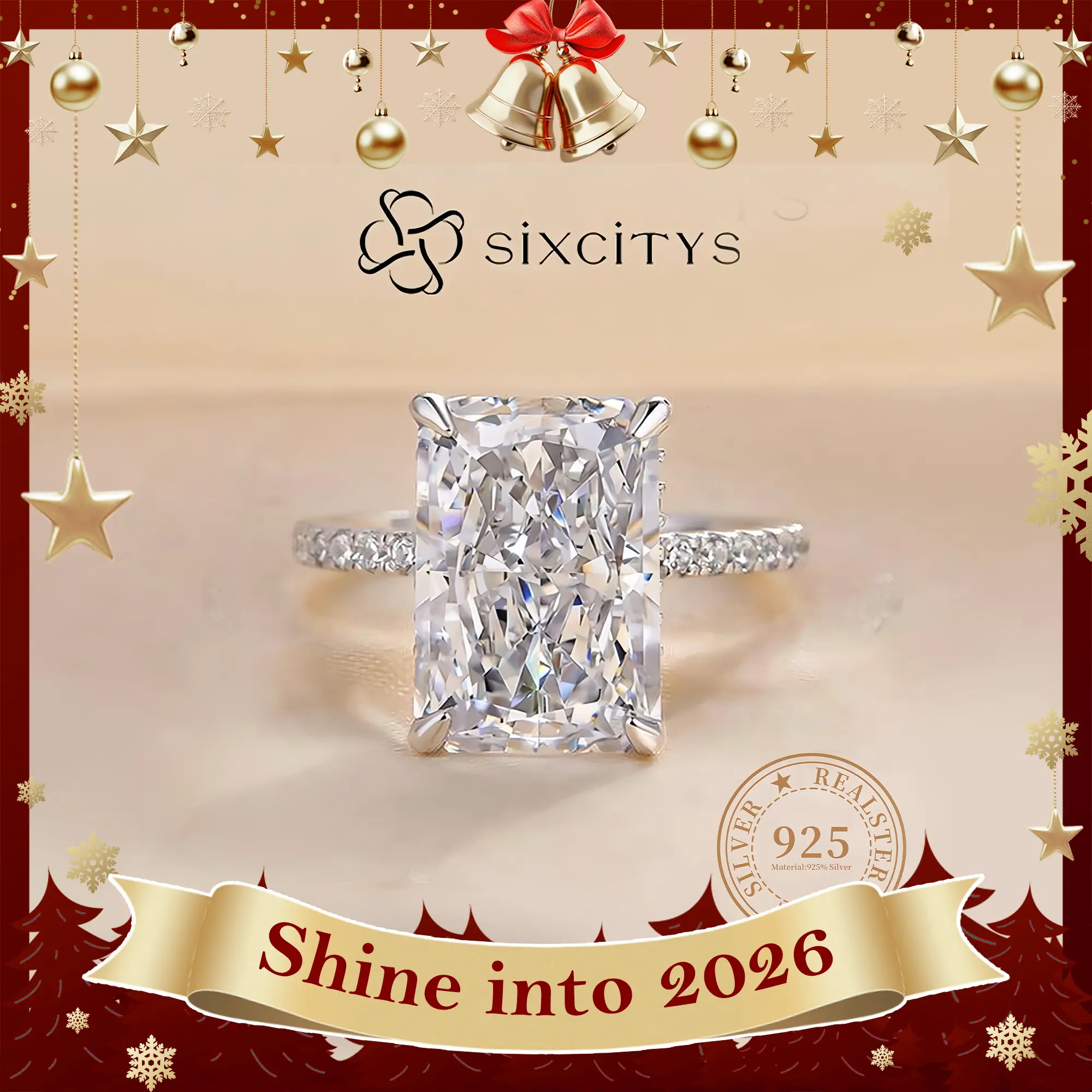 2026 Radiant Cut D 4CT Moissanite Bridal Ring for Women, S925 Sparkling Wedding Band Promise Ring Set, Dainty Luxury Gemstone Anniversary Gift, Stackable Tarnish-Free Daily Wear Fine Jewelry