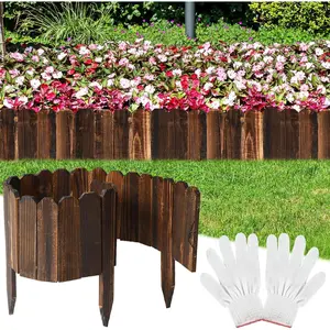 4 Pcs Rustic Wood Edging Border 15.8 ft Total Antiseptic Wood Landscape Edging Fence with Gloves for Decorative Yard Pathway Flower Bed Lawns Pathway Tree