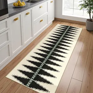 Modern 2x6 Runner Rug, Washable Black Rug Runners for Hallways Non Slip Kitchen Non Skid, Neutral Print Ultra-Thin Carpet Runner for Bathroom Hallway Bedroom (Black, 2'x6')